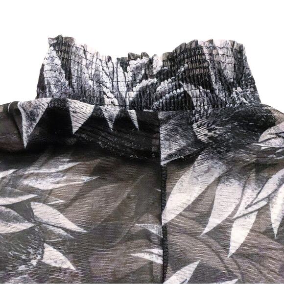 ZARA Black White Floral Print Semi Sheer Top Small Long Sleeves Sunflower Y2K - Picture 6 of 10